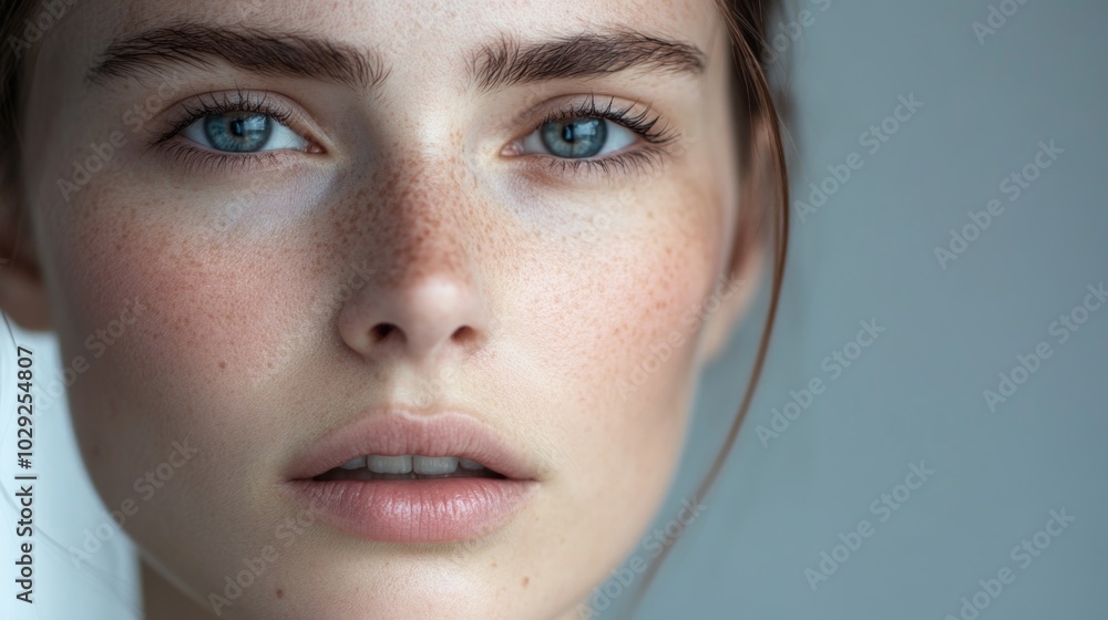 Close-up portrait of a woman conveying deep sadness, minimalist design with a neutral gray background Close-up portrait of a woman conveying deep sadness, minimalist design with a neutral gray background