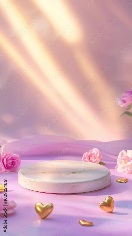 A lovely arrangement of roses and golden hearts creates a romantic atmosphere in soft lighting A lovely arrangement of roses and golden hearts creates a romantic atmosphere in soft lighting