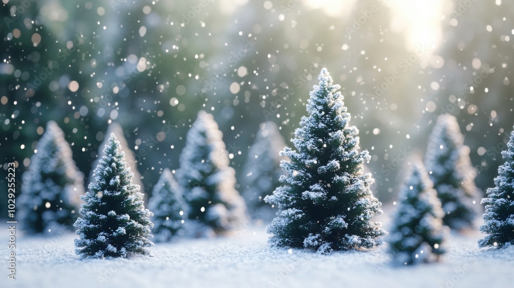 Merry Christmas with a 3D forest of evergreen trees dusted with snow. Merry Christmas with a 3D forest of evergreen trees dusted with snow.