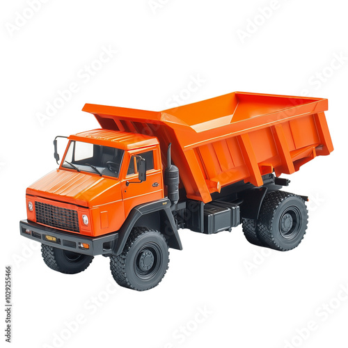 A heavy-duty dump truck with an open cargo bed isolated on transparent background (3)