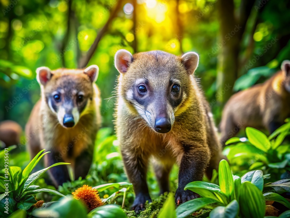 Coati Snuffling for Food in Tropical Jungle of Mexico | HDR Wildlife Photography Coati Snuffling for Food in Tropical Jungle of Mexico | HDR Wildlife Photography
