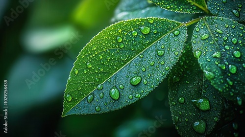 closeup shot of glistening water droplets clinging to a leaf capturing the essence of freshness and purity symbolizing natures beauty and resilience