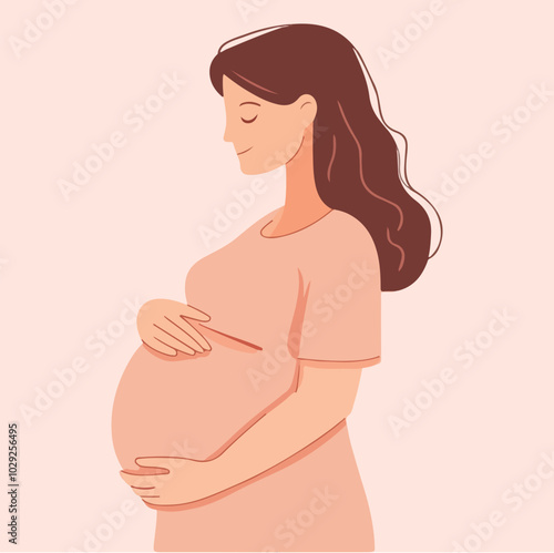 Beautiful young pregnant woman illustration concept of pregnancy and motherhood flat design illustration