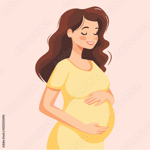 Beautiful young pregnant woman illustration concept of pregnancy and motherhood flat design illustration