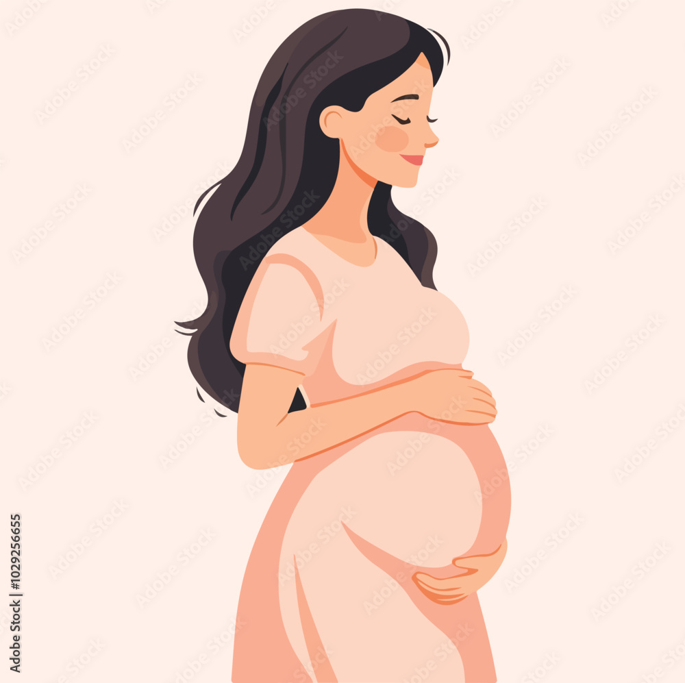 Beautiful young pregnant woman illustration concept of pregnancy and motherhood flat design illustration Beautiful young pregnant woman illustration concept of pregnancy and motherhood flat design illustration