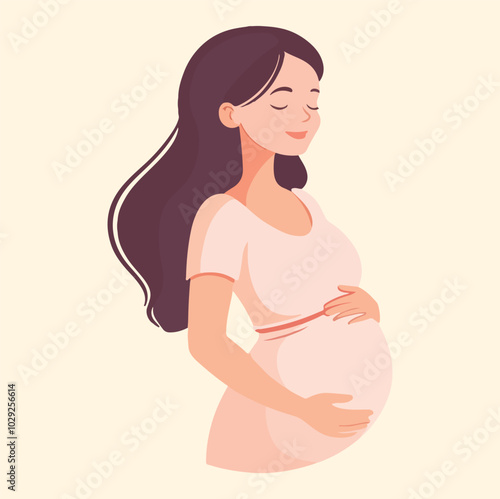 Beautiful young pregnant woman illustration concept of pregnancy and motherhood flat design illustration