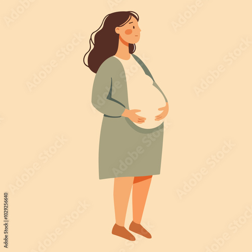 Beautiful young pregnant woman illustration concept of pregnancy and motherhood flat design illustration