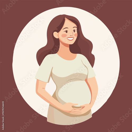 Beautiful young pregnant woman illustration concept of pregnancy and motherhood flat design illustration