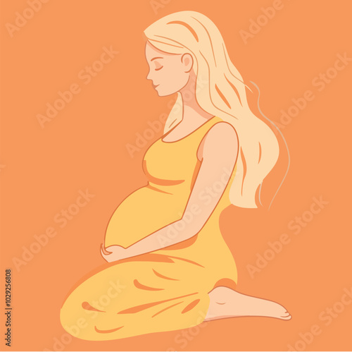 Beautiful young pregnant woman illustration concept of pregnancy and motherhood flat design illustration