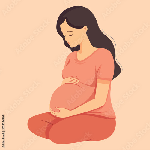 Beautiful young pregnant woman illustration concept of pregnancy and motherhood flat design illustration