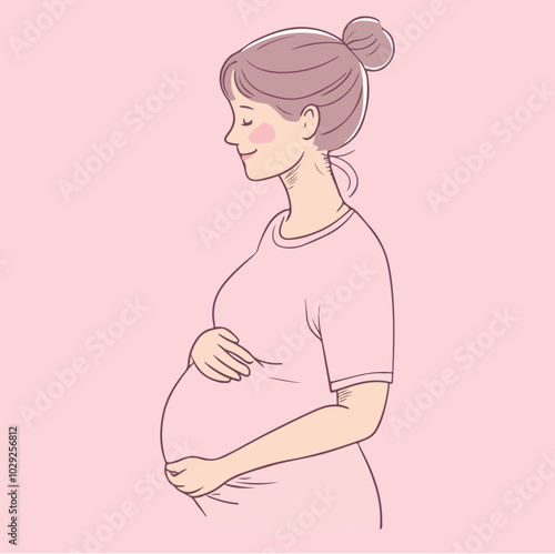 Beautiful young pregnant woman illustration concept of pregnancy and motherhood flat design illustration