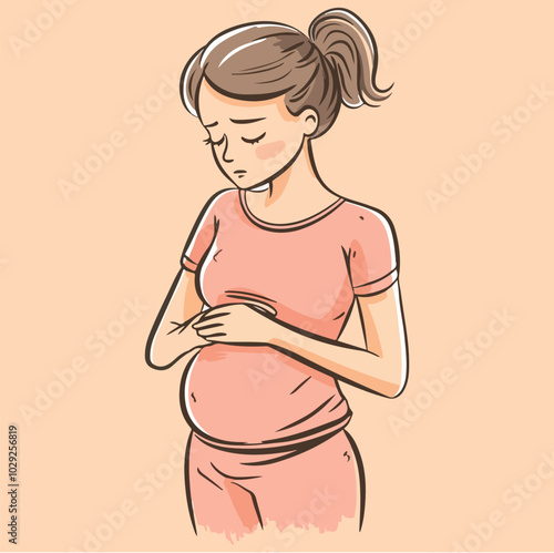 Beautiful young pregnant woman illustration concept of pregnancy and motherhood flat design illustration