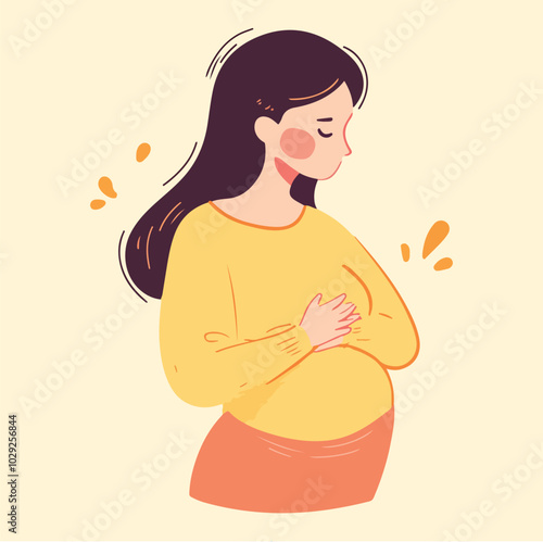 Beautiful young pregnant woman illustration concept of pregnancy and motherhood flat design illustration