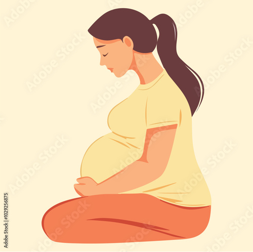 Beautiful young pregnant woman illustration concept of pregnancy and motherhood flat design illustration