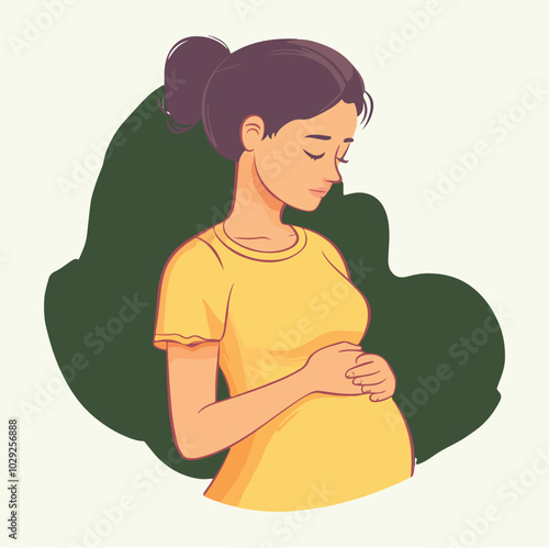 Beautiful young pregnant woman illustration concept of pregnancy and motherhood flat design illustration