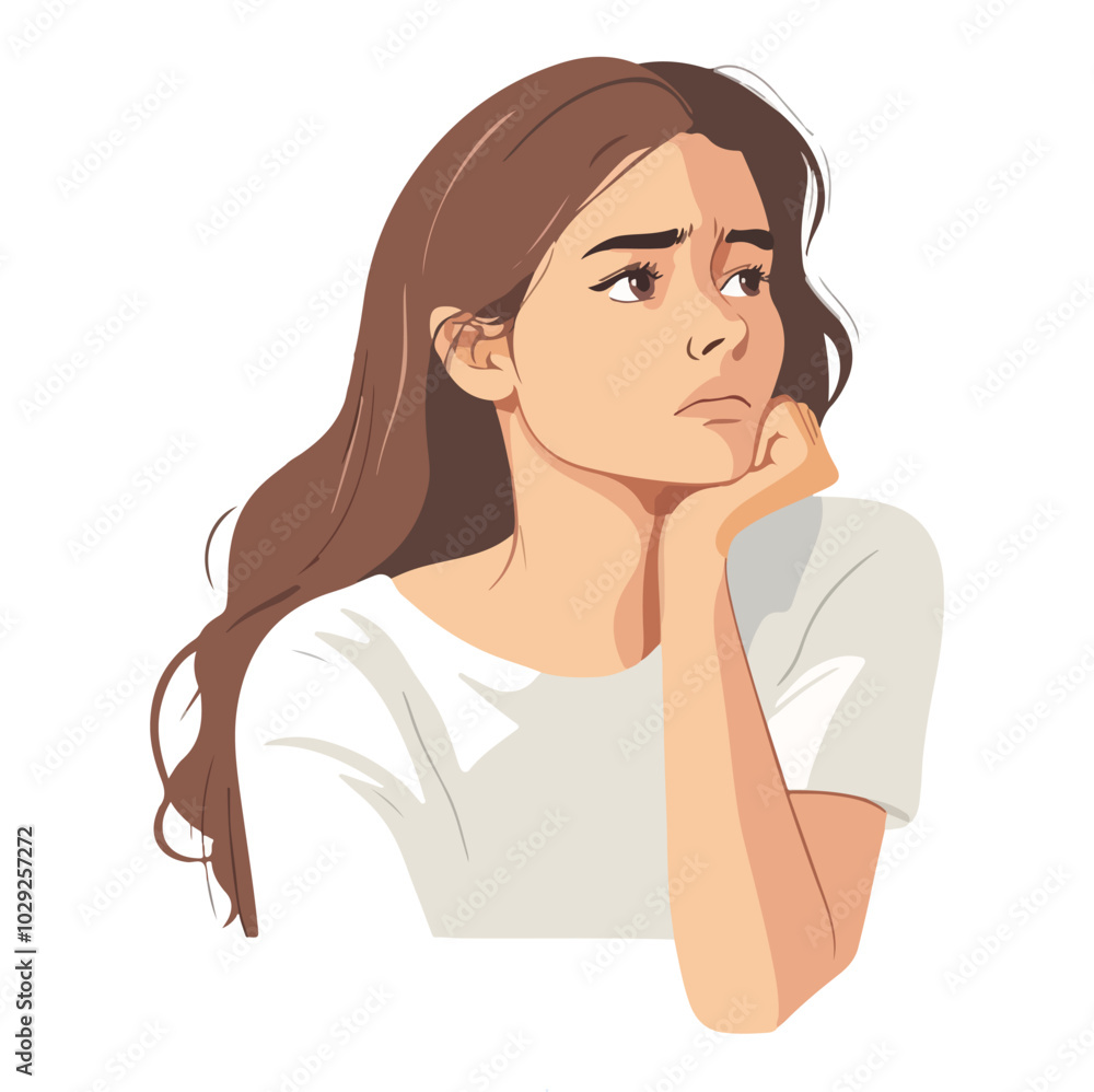 Vector illustration of a girl sitting pensive with sad feelings Vector illustration of a girl sitting pensive with sad feelings
