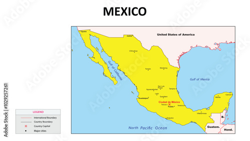 Mexico Map. Major cities in Mexico. Political map of Mexico with border and neighbouring countries.