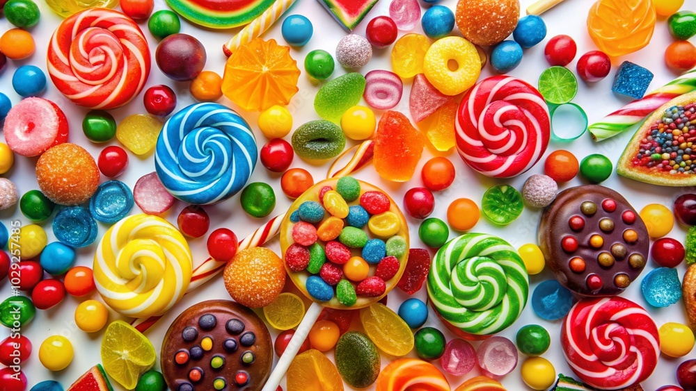 Fototapeta premium Colorful Candies on White Background - Vibrant Sweet Treats for Candy Lovers and Dessert Enthusiasts