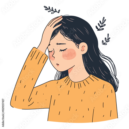 Vector illustration of a girl sitting pensive with sad feelings