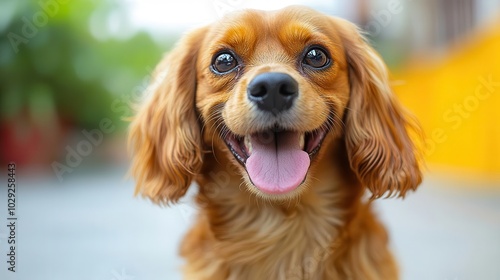 cocker spaniel dog with its tongue out sitting happily against a pure white background radiating joy and playfulness embodying the spirit of companionship in a charming minimalist style