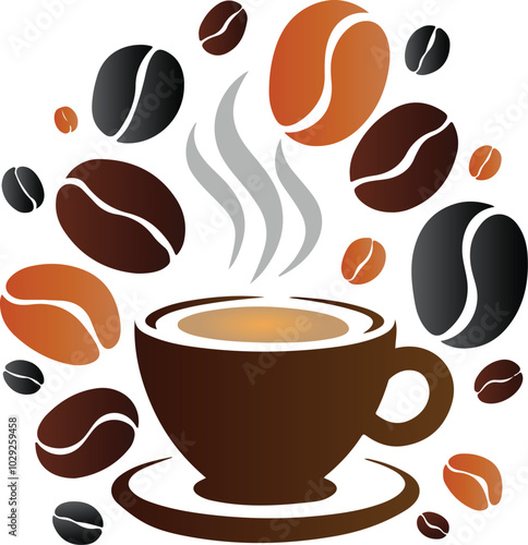 A cup of coffee with a coffee beans vector illustration.