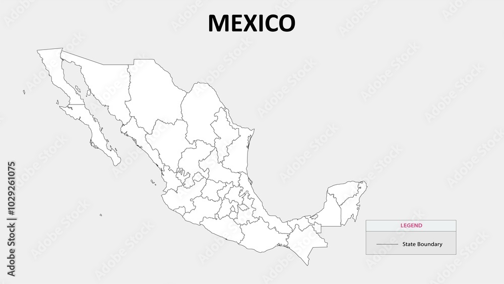 Fototapeta premium Mexico Map. State map of Mexico. Administrative map of Mexico with states names in outline.