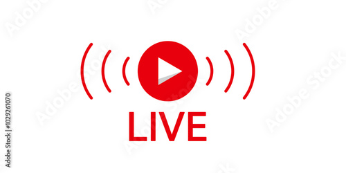 Online live stream logo. Red video broadcast icon.