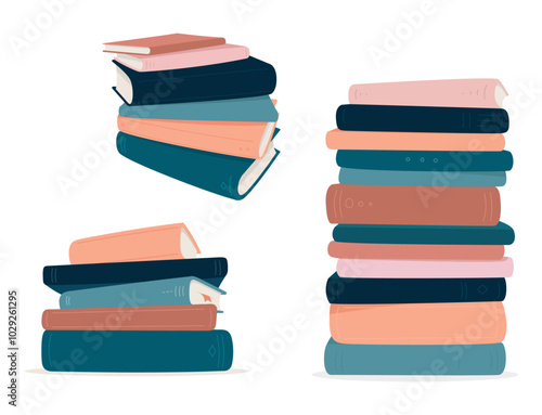 Vector stack of books. Pile of books isolated on white background. Colorful illustration	

