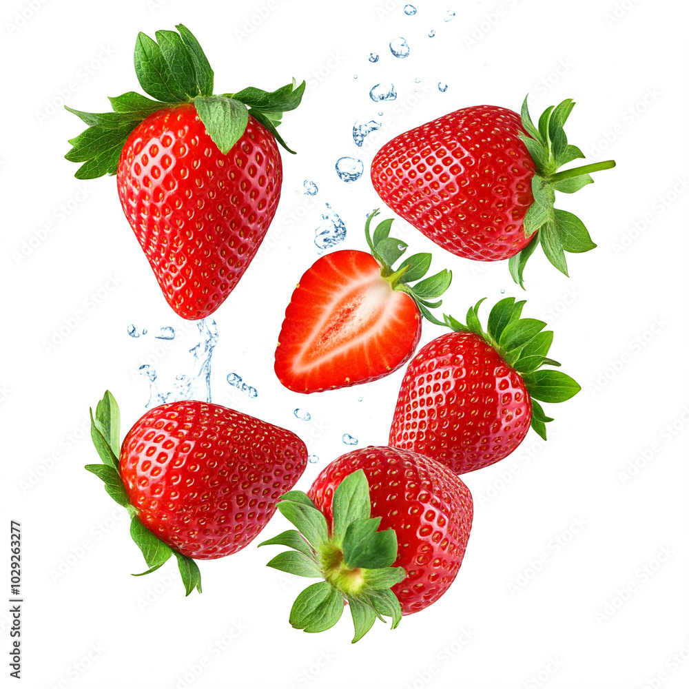 fresh red strawberries splashing in water fresh red strawberries splashing in water