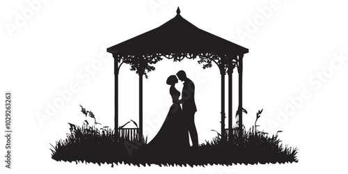 Bride & Groom getting married in a gazebo silhouette