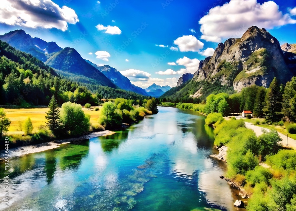 River Waterfall Rainbow Natural Beauty Green Valley Mountain Snow Landscape Drone Photography River Waterfall Rainbow Natural Beauty Green Valley Mountain Snow Landscape Drone Photography
