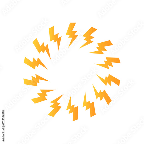 Yellow bolt zap circle frame.Flash lightning round border design