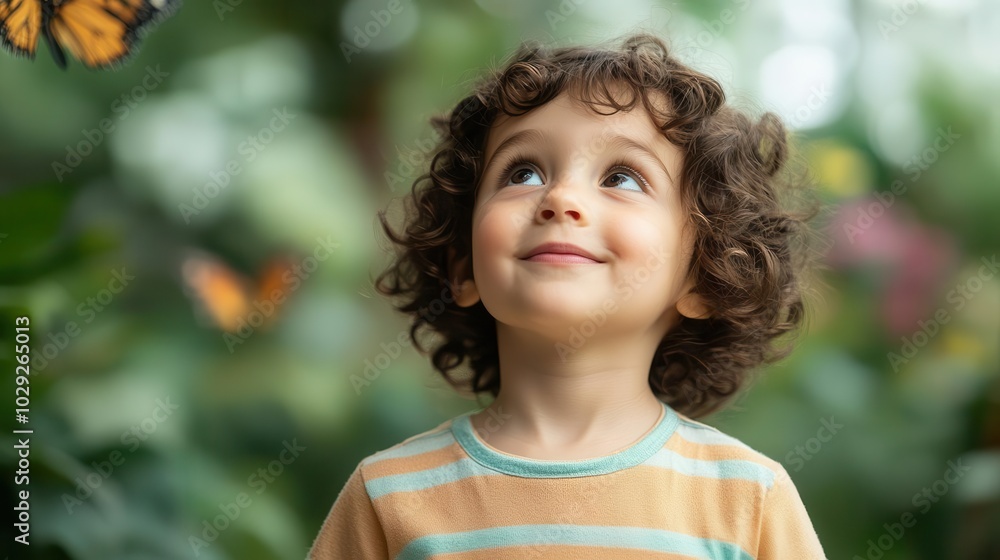 A child discovering a butterfly garden, filled with awe and happiness focus on The wonder of nature inspiring joy vibrant Multilayer Garden backdrop A child discovering a butterfly garden, filled with awe and happiness focus on The wonder of nature inspiring joy vibrant Multilayer Garden backdrop