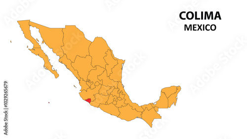 Colima Map is highlighted on the Mexico map with detailed state and region outlines.