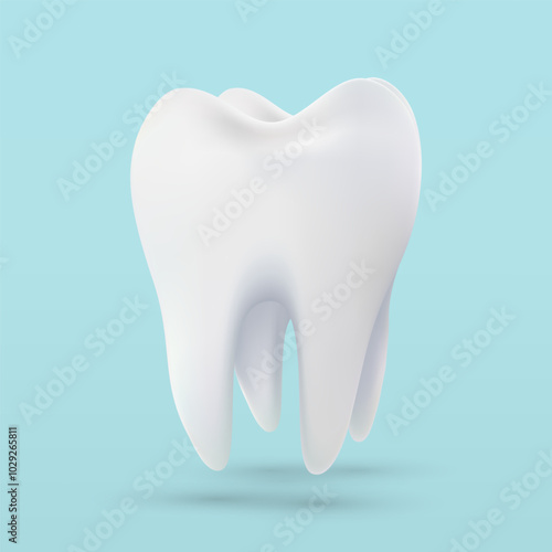 Tooth white, 3D illustration of tooth on a light background. Vector illustration