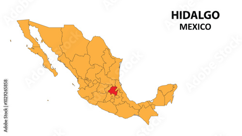 Hidalgo Map is highlighted on the Mexico map with detailed state and region outlines.