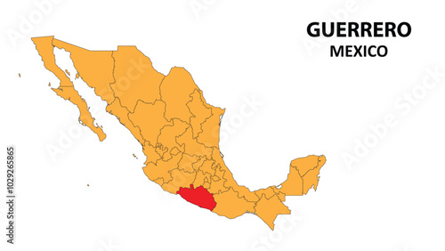 Guerrero Map is highlighted on the Mexico map with detailed state and region outlines.