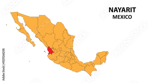 Nayarit Map is highlighted on the Mexico map with detailed state and region outlines.