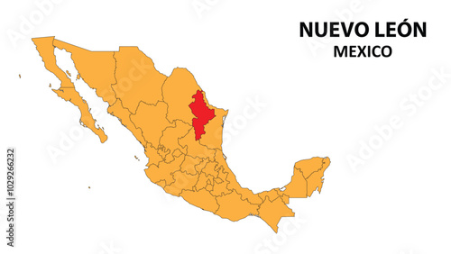 Nuevo León Map is highlighted on the Mexico map with detailed state and region outlines.