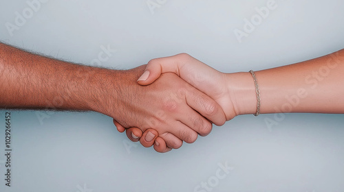 Two hands shaking in agreement, diverse skin tones, partnership