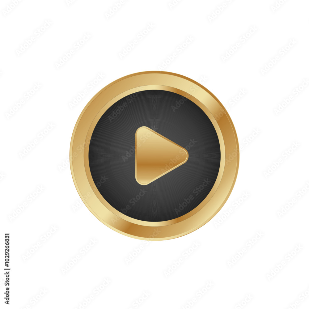 Golden play 3D button. Gold square play button. Golden play 3D button. Gold square play button.