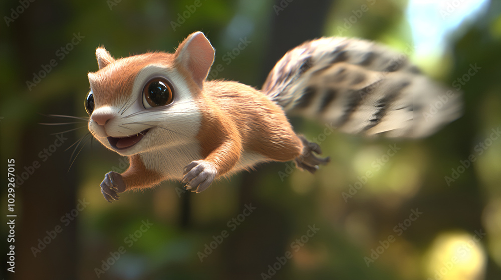 Playful Squirrel Leaping Through the Air with Paws Outstretched and a Bushy Tail Playful Squirrel Leaping Through the Air with Paws Outstretched and a Bushy Tail