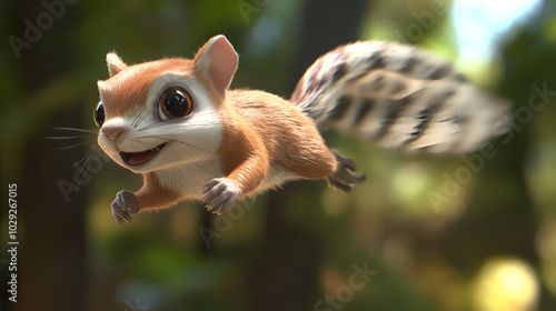  Playful Squirrel Leaping Through the Air with Paws Outstretched and a Bushy Tail