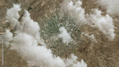 Zooming on Johannesburg, South Africa. Earth zoom in from outer space to city. The animation continues by zoom out through clouds and atmosphere into space. Earth at night. Images from NASA. 4K