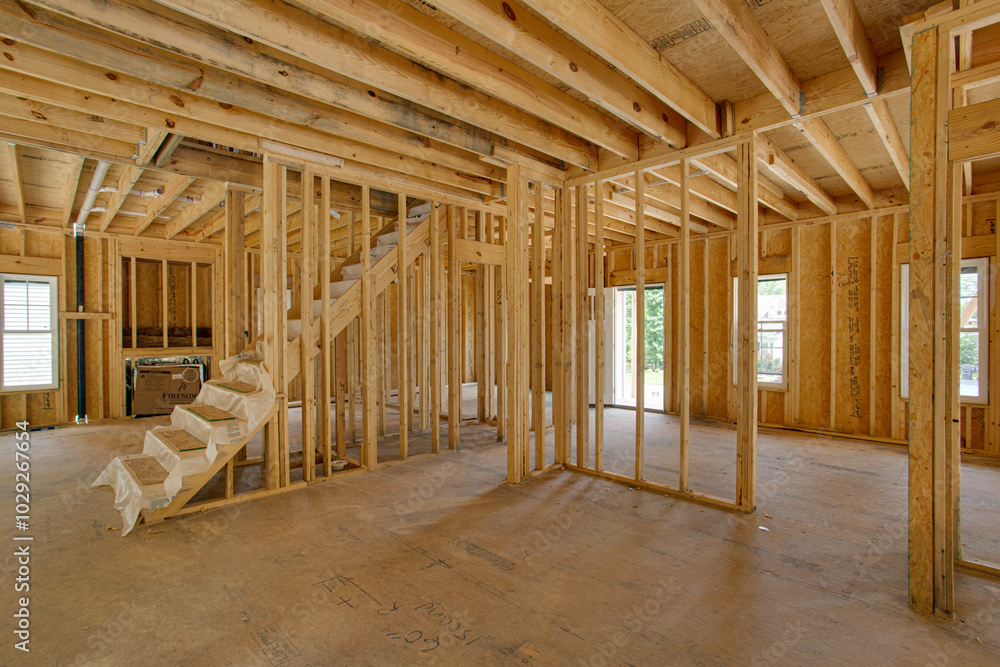 Partially Constructed Building With Wooden Framing Seen Partially Constructed Building With Wooden Framing Seen