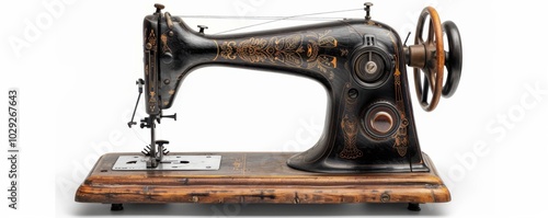 Sewing machine on white background, 4K hyperrealistic photo