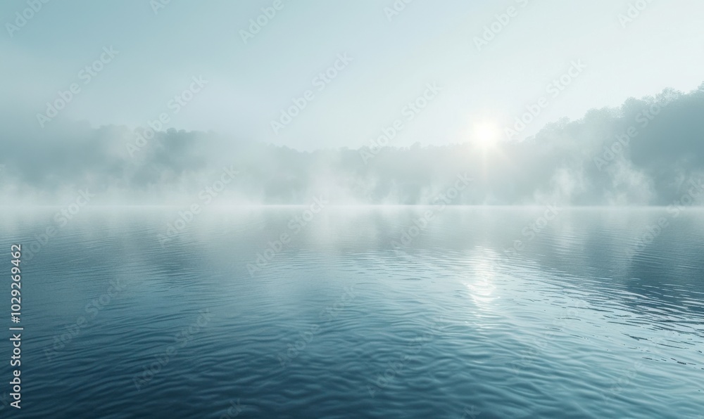 Misty morning over a tranquil lake with mist rising from the water, 4K hyperrealistic photo Misty morning over a tranquil lake with mist rising from the water, 4K hyperrealistic photo
