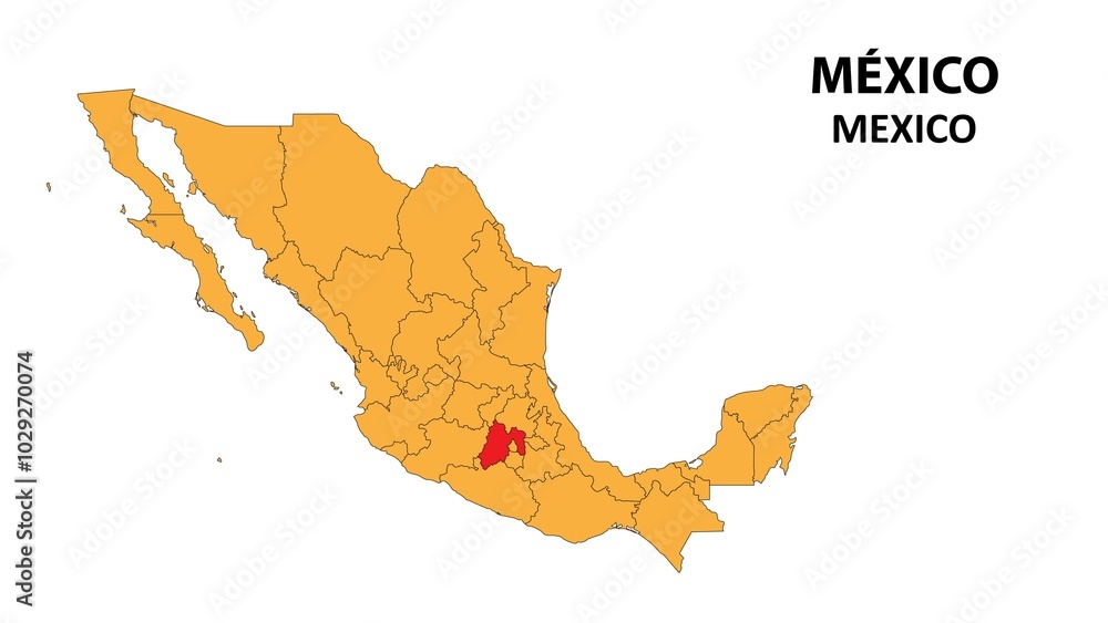 México Map is highlighted on the Mexico map with detailed state and region outlines. México Map is highlighted on the Mexico map with detailed state and region outlines.