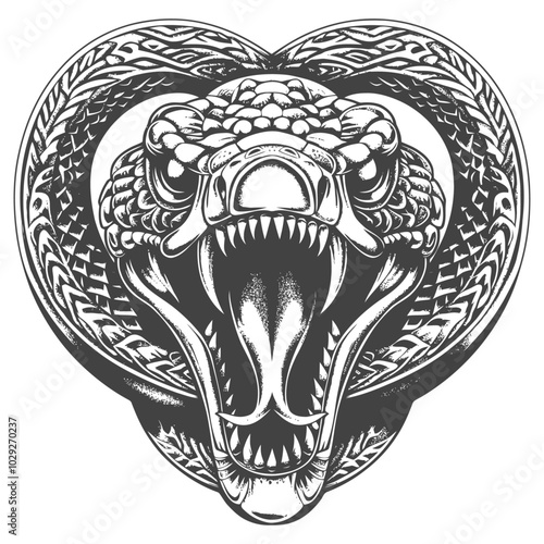 Fanged Snake Head with Ornate Tail Design