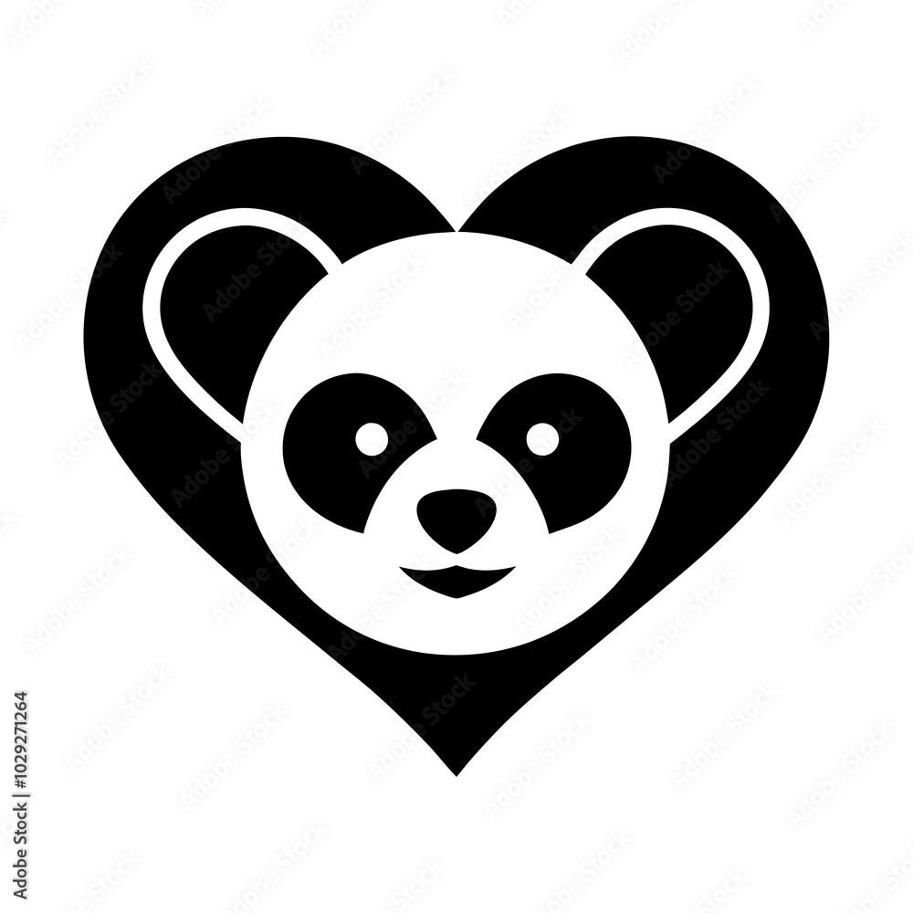 A black-and-white minimalist logo featuring a panda head with subtle outlines, nestled within the shape of a heart A black-and-white minimalist logo featuring a panda head with subtle outlines, nestled within the shape of a heart